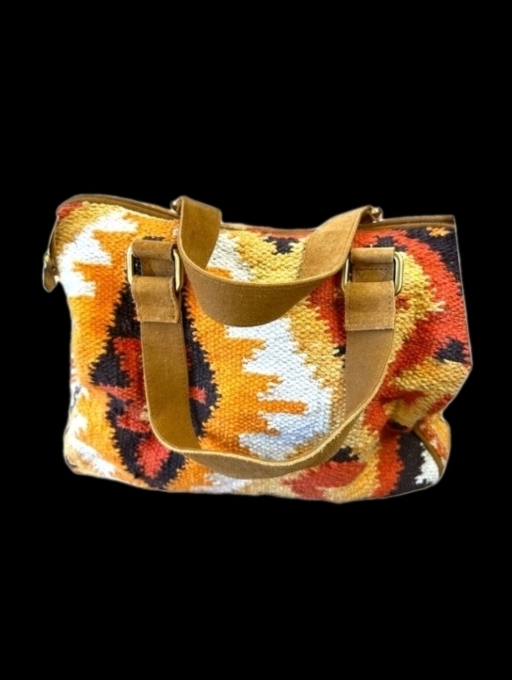 Macchia Di Ruggine Tapestry Boston bag Bohemian Aztec Suede Leather Straps